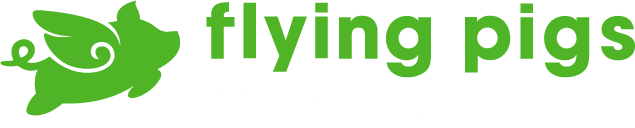 Green flying pig icon with green Flying Pigs Marketing wordmark.